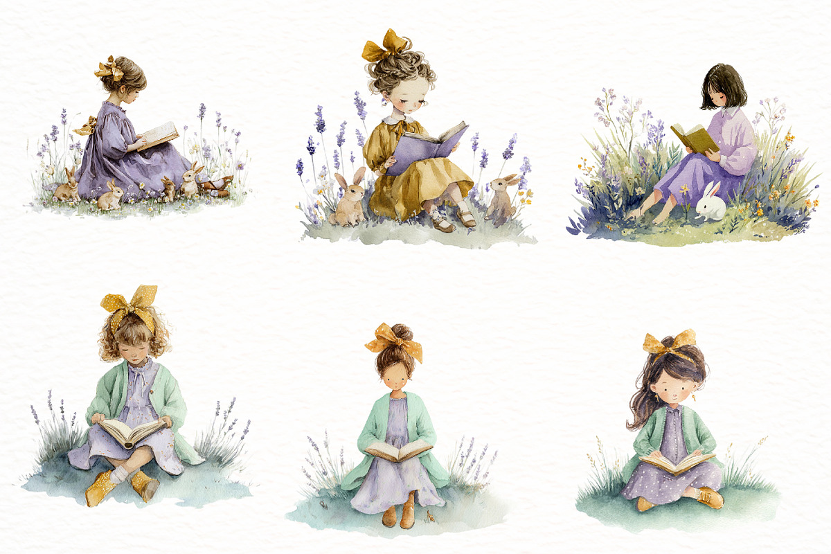Easter Reading Girl Clipart, an Illustration by Designworld (Photo 2 of 5)