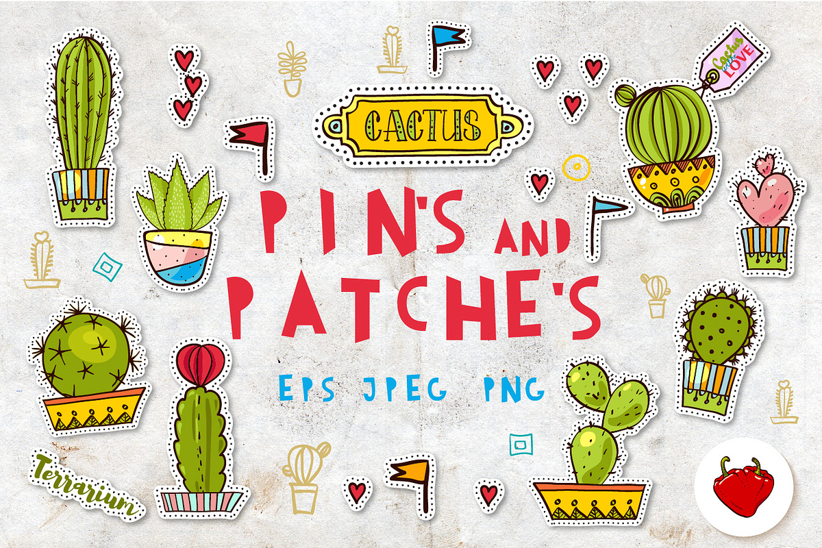 Set Fashion patches with cacti, an Illustration by KundolaArt (Photo 1 of 7)