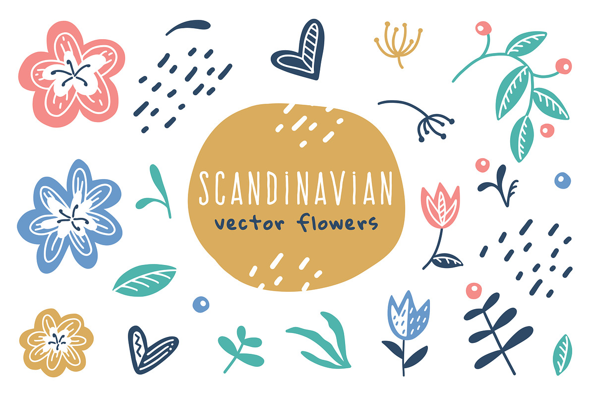 Scandinavian flowers vector bundle, a Texture Illustration by redcollegiya design (Photo 2 of 9)