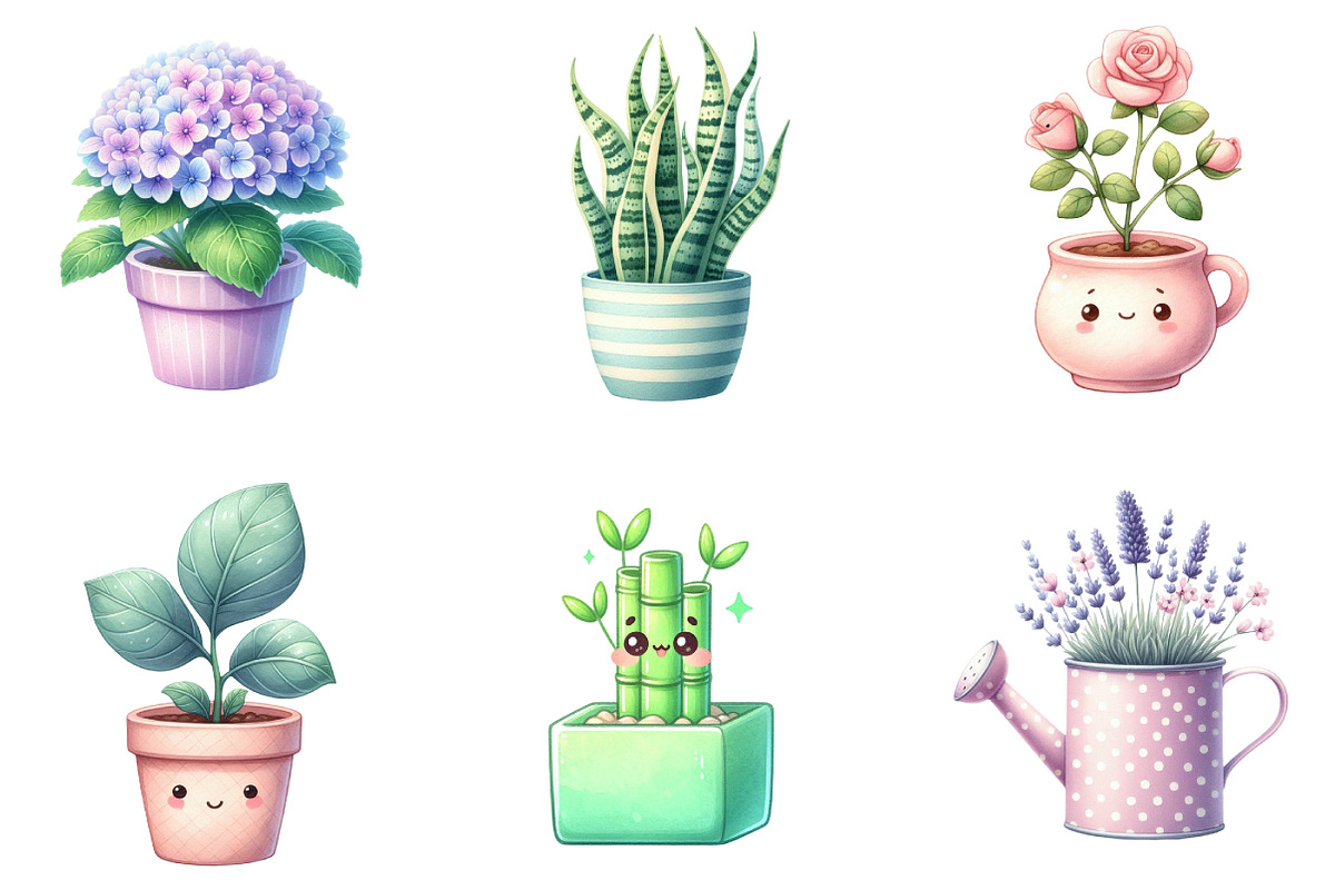 Watercolor Kawaii House Plant Clipar, an Illustration by DreamArtGraphic (Photo 4 of 5)