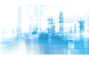 Futuristic industrial plant with, an Industrial Photo by Lermont51