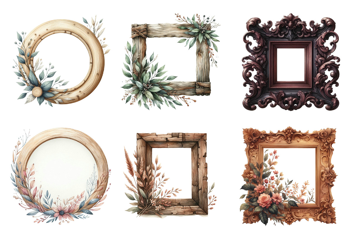 Wooden Frame Watercolor Clipart, an Illustration by SinaCreation (Photo 2 of 5)