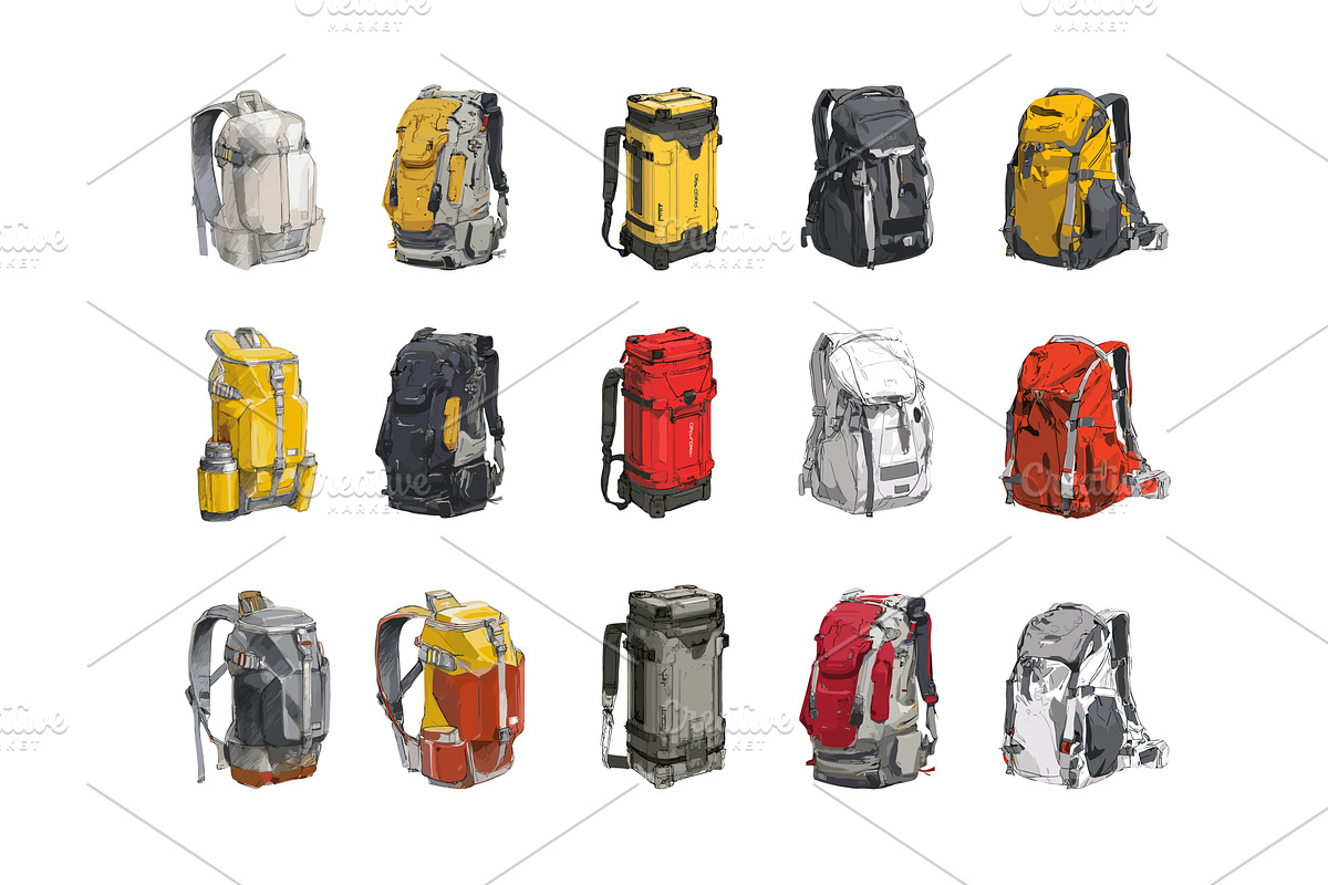 Backpack cartoon vector set. Outdoor, an Object Illustration by Onyx
