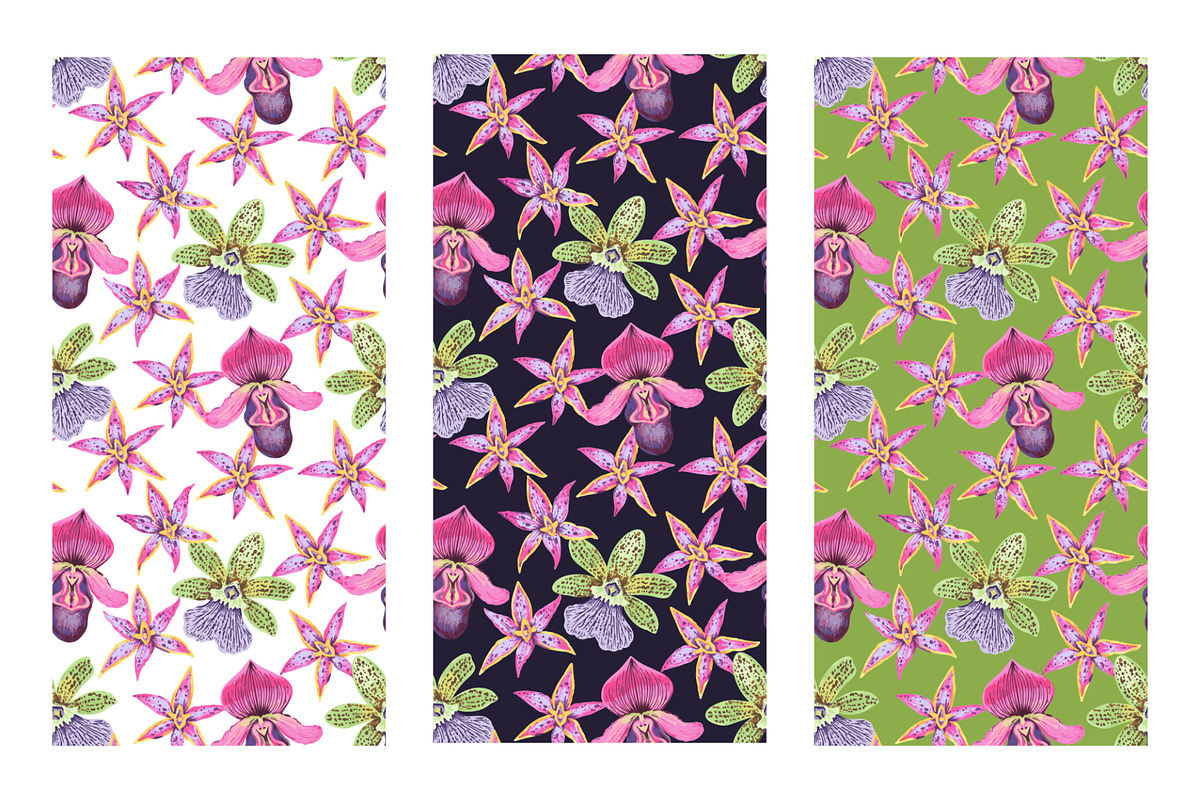 Crazy orchids. Vector patterns., a Pattern Graphic by Robusta (Photo 13 of 17)