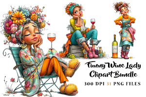 Funny Wine Lady Clipart Bundle PNG, a Seasonal Illustration by CreationArt
