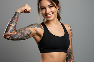 Fit Woman Flexing Arm with Tattoo, a Sports & Recreation Photo by Stock Shape