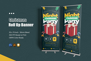 Christmas Night Party Roll Up Banner, a Print Template by Esensifiksi.studio
