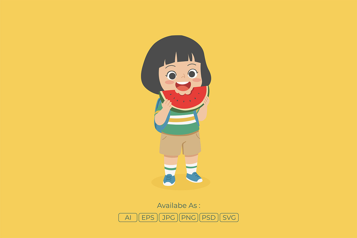Happy Kids with Watermelon Slice, a Person Illustration by Partikusi Design (Photo 2 of 3)