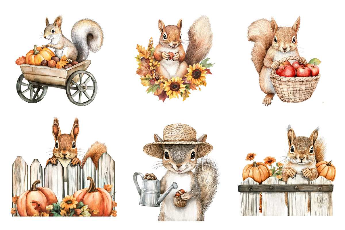 Fall Squirrels Garden Clipart, an Illustration by CreationArt (Photo 3 of 5)