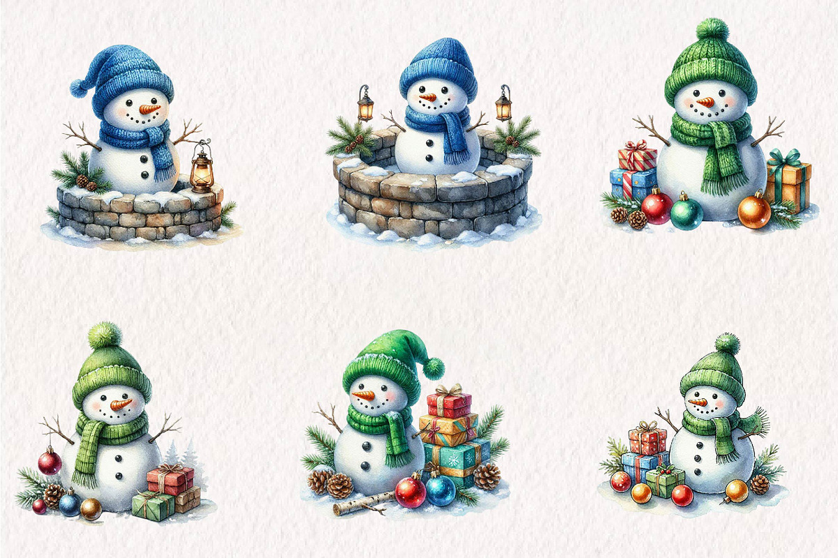 Watercolor Snowman Collection, a Seasonal Illustration by CreationArt (Photo 2 of 7)