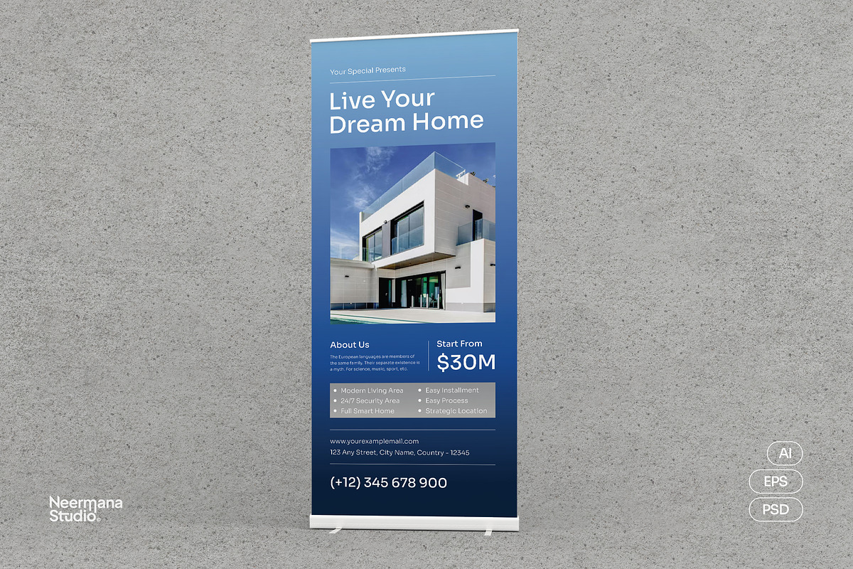 DHAMA | Real Estate Roll Up Banner, a Stationery Template by Neermana (Photo 1 of 4)