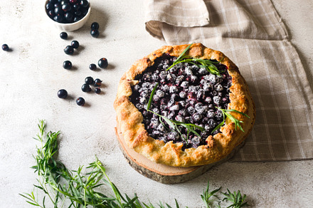 Homemade blackcurrant galette on old concrete background., a Food & Drink Photo by vimart