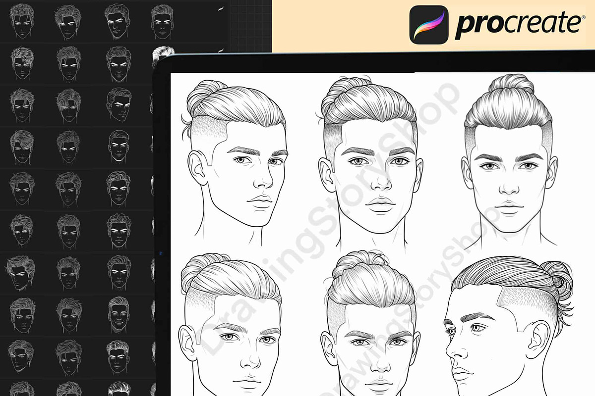 200 Procreate Male head stamp brush, a Brush Add-On by DrawingStoryShop (Photo 2 of 7)