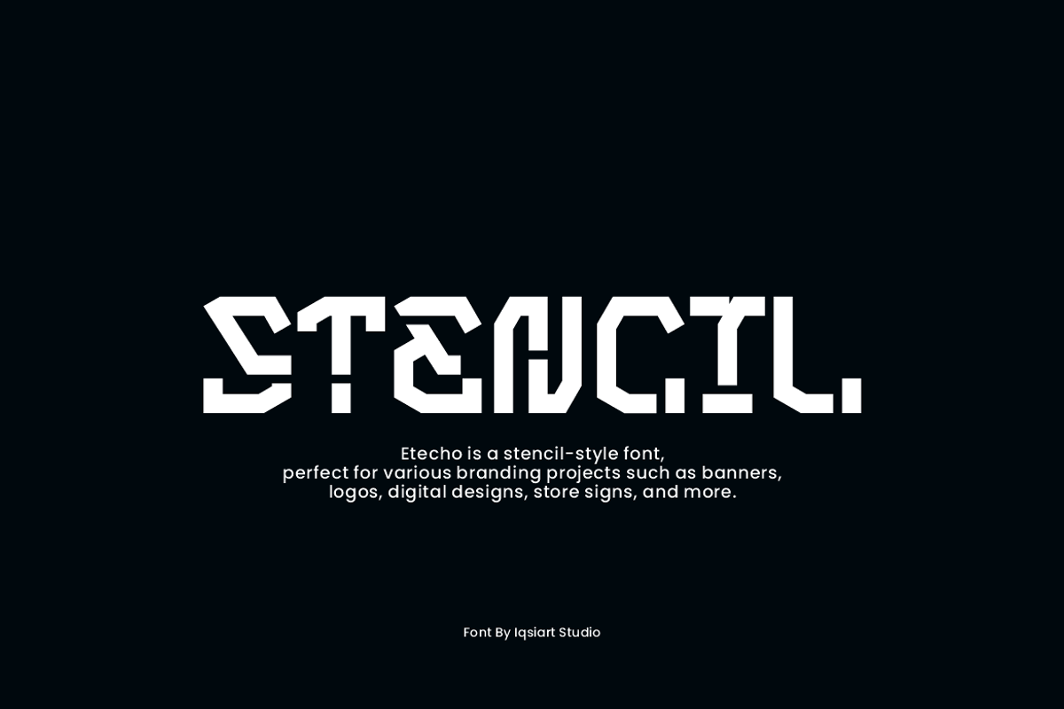 Etecho - Stencil Tech Font, a Sans Serif Font by Iqsiart Studio (Photo 3 of 7)