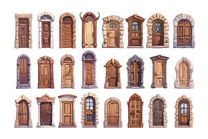 Old wooden doors cartoon vector set, an Object Illustration by Onyx