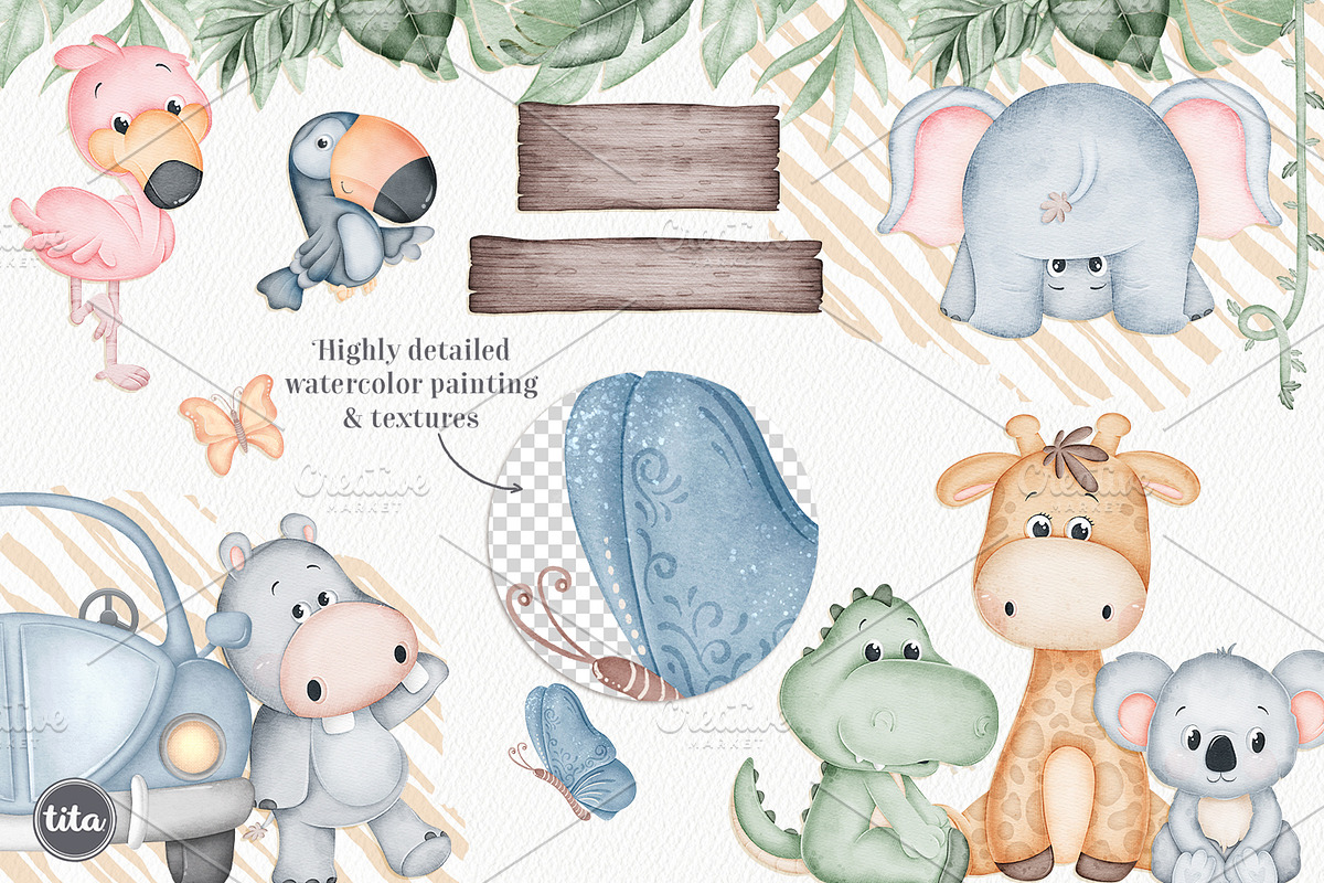 Jungle animals cliparts and patterns, an Animal Illustration by Tita Creative Studio (Photo 2 of 6)