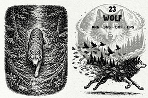 Wolf Wildlife Engraving Graphics, an Animal Illustration by DENIDigitalArtSudio