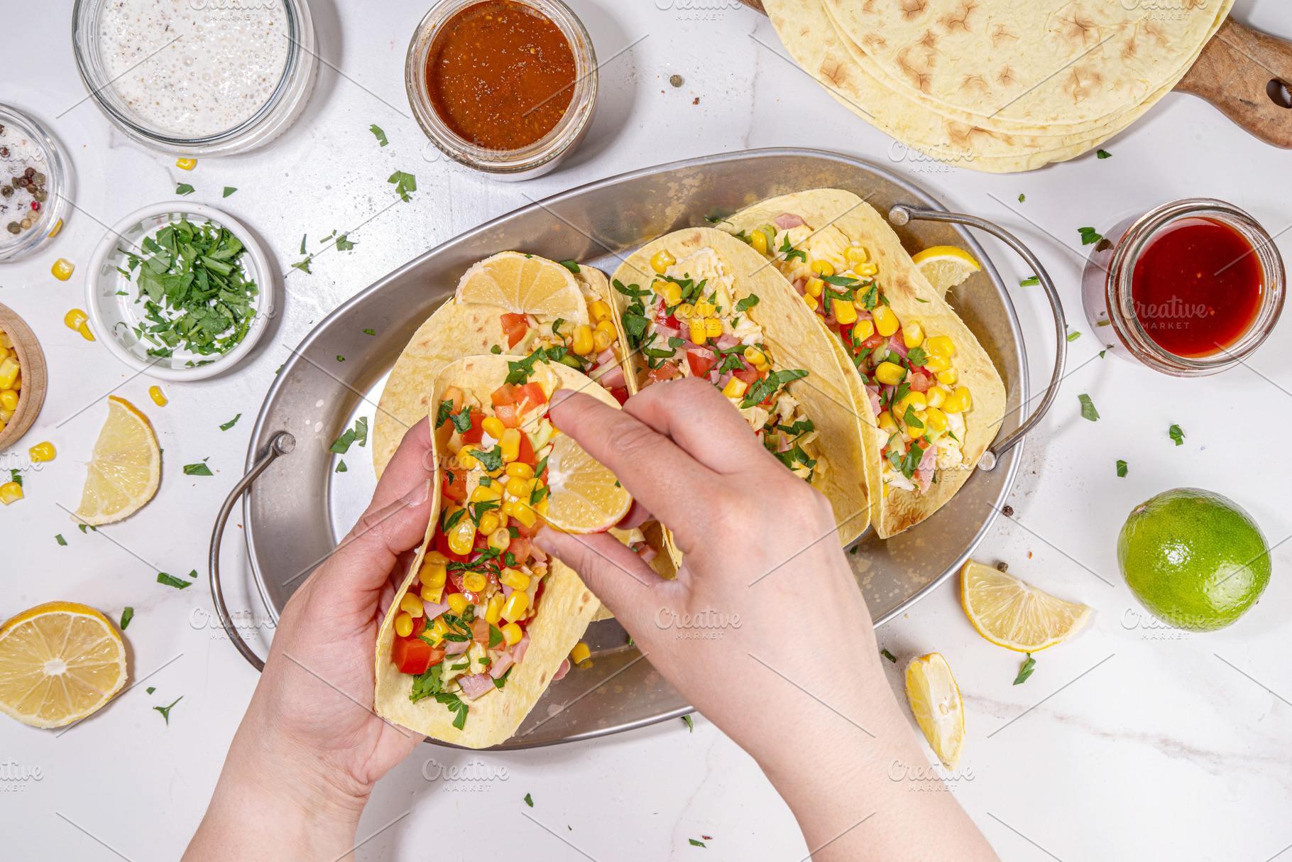 Breakfast Egg Tacos with Scrambled Egg and Vegetable Salad, a Food & Drink Photo by Rimma