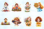 Girls with Fall Flowers Clipart, an Illustration by Craft Nest (Thumbnail 5 of 6)