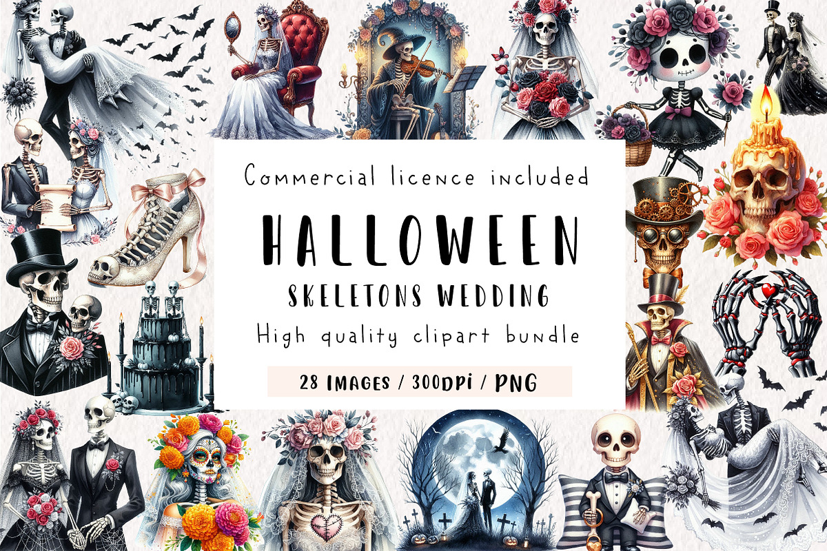 Halloween Skeletons Wedding Clipart, an Illustration by CreationArt (Photo 1 of 9)