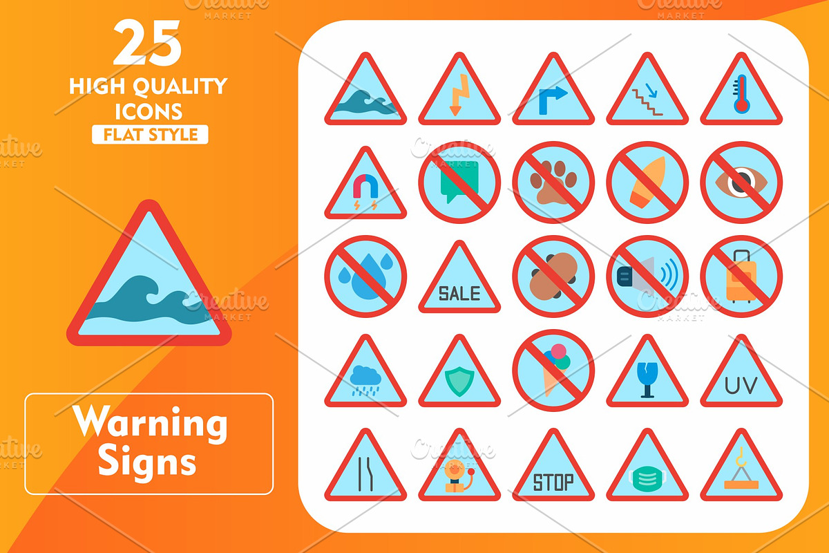 25 Warning Signs Flat Icons, an Icon by Pexelpy