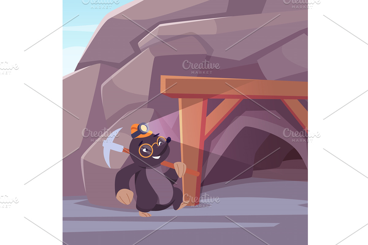 Mole. happy cartoon animal digger, an Animal Illustration by Onyx