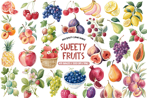 Sweety Fruits Clipart Bundle, a Food Illustration by TatiMockup