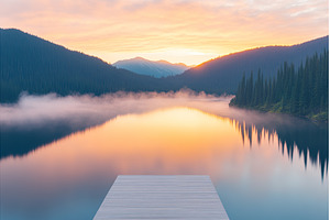 Serene Lake at Sunrise with Mountain, a Nature Photo by Lermont51