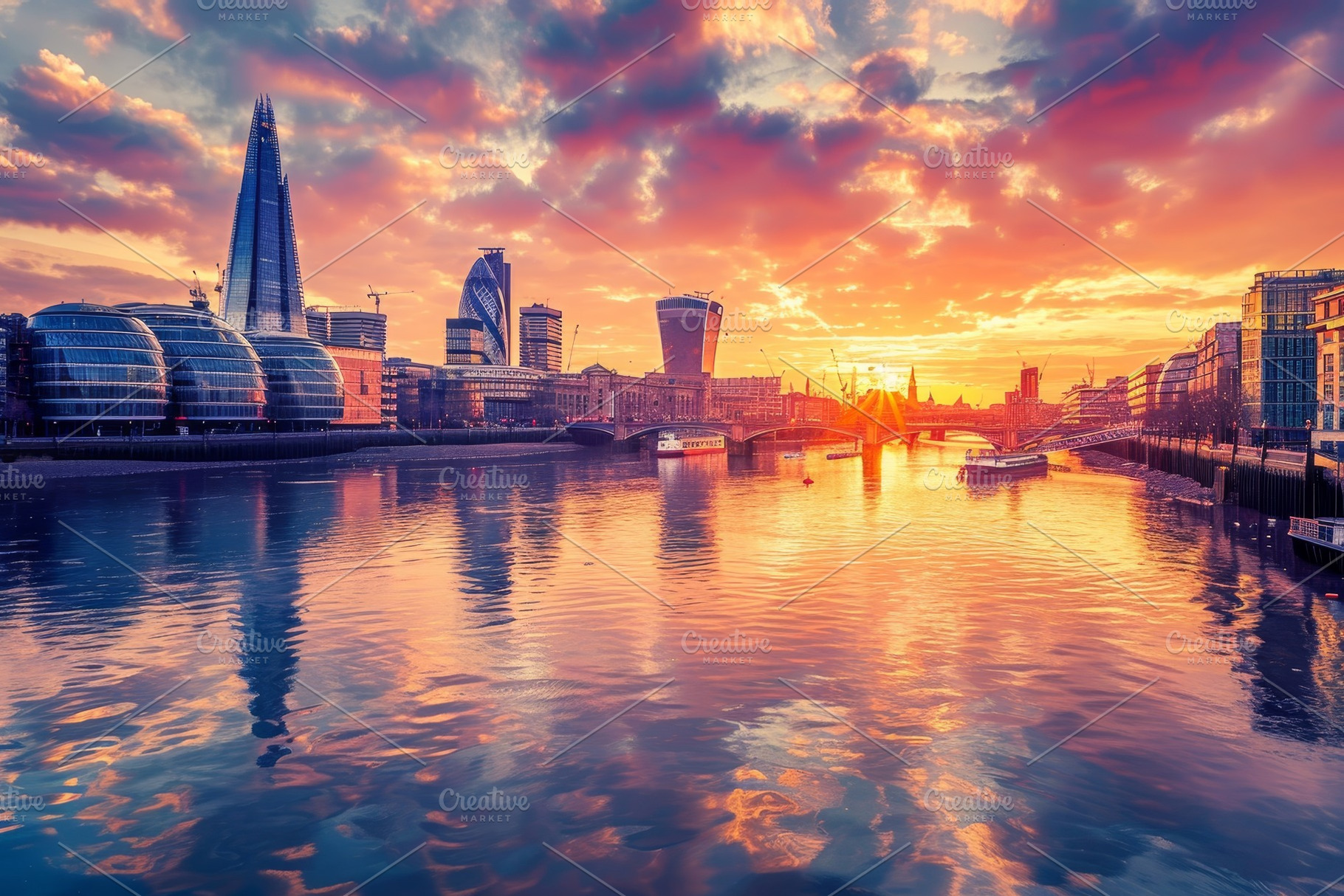 A vibrant sunset casts rich colors o, a Photo by Tanuart