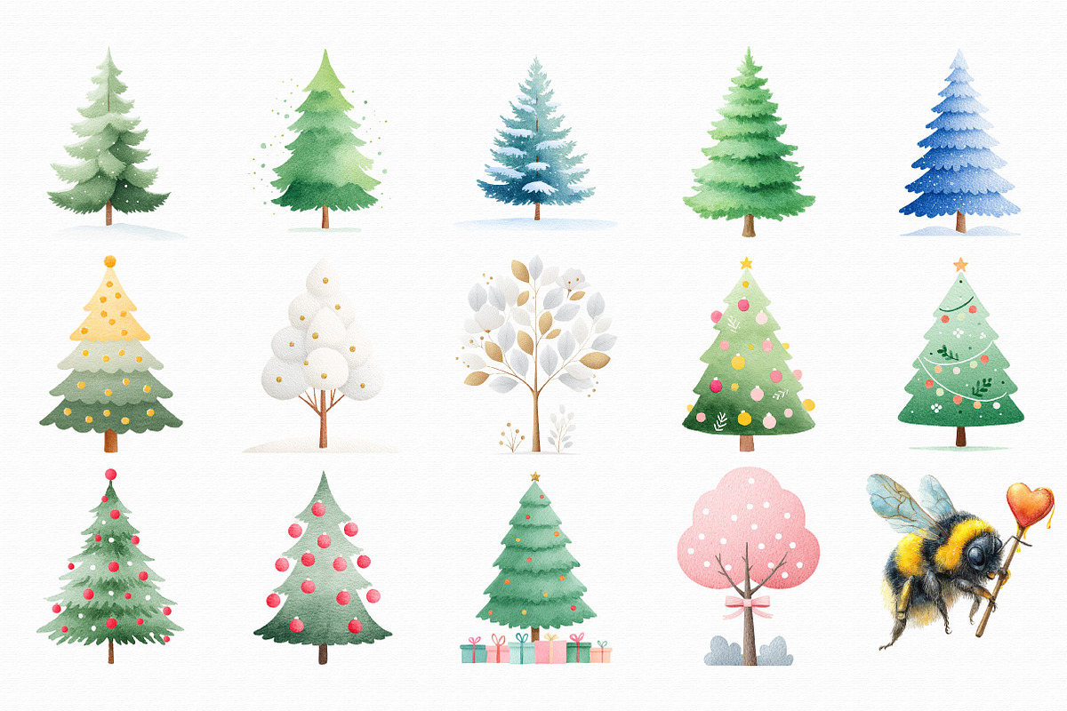 Watercolor Christmas Tree Clipart, an Illustration by Libby Wishes (Photo 6 of 6)
