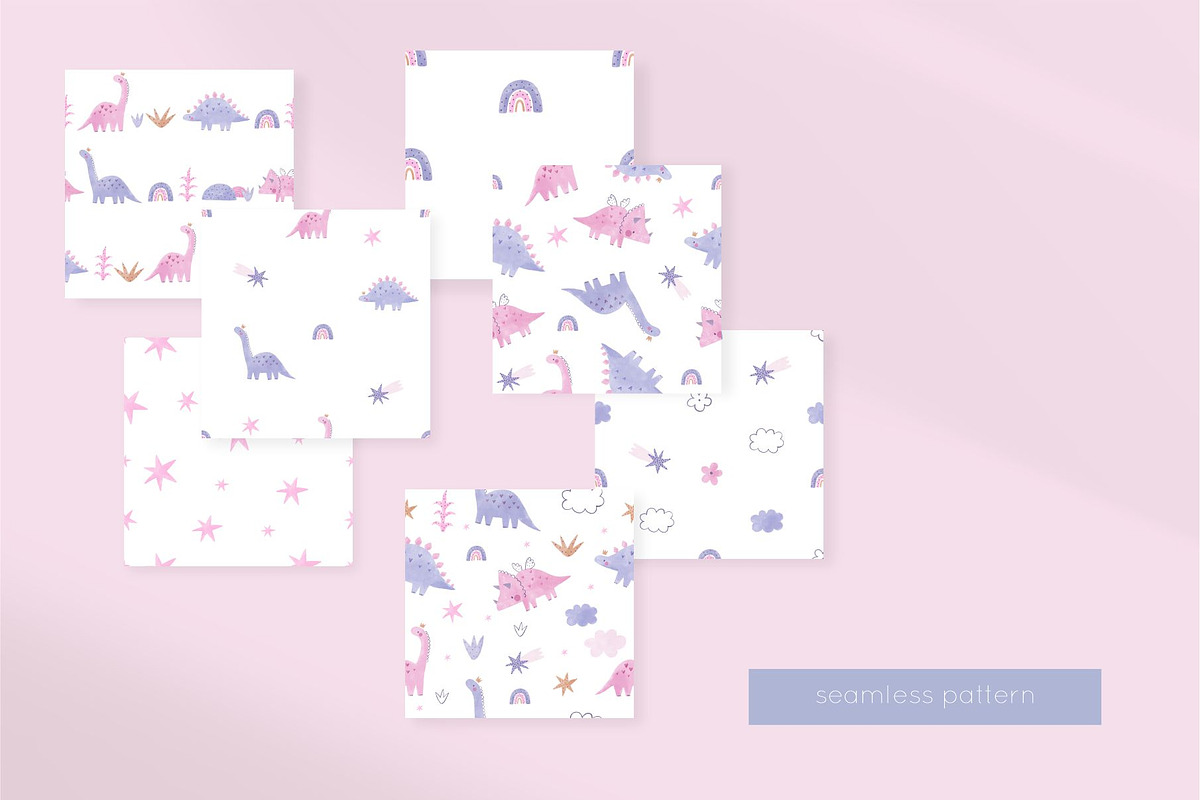Watercolor little Dino girl, an Animal Illustration by Cute And Wild (Photo 5 of 6)