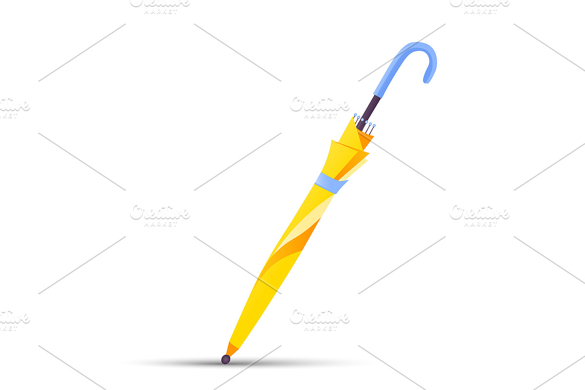 Closed yellow umbrella cane icon, an Object Illustration by Elen_Art