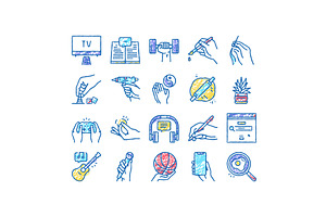 Hobby Leisure Time set Icons hand, an Object Illustration by pikepicture