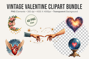 Vintage Valentine Clipart Bundle, an Illustration by Artnoy