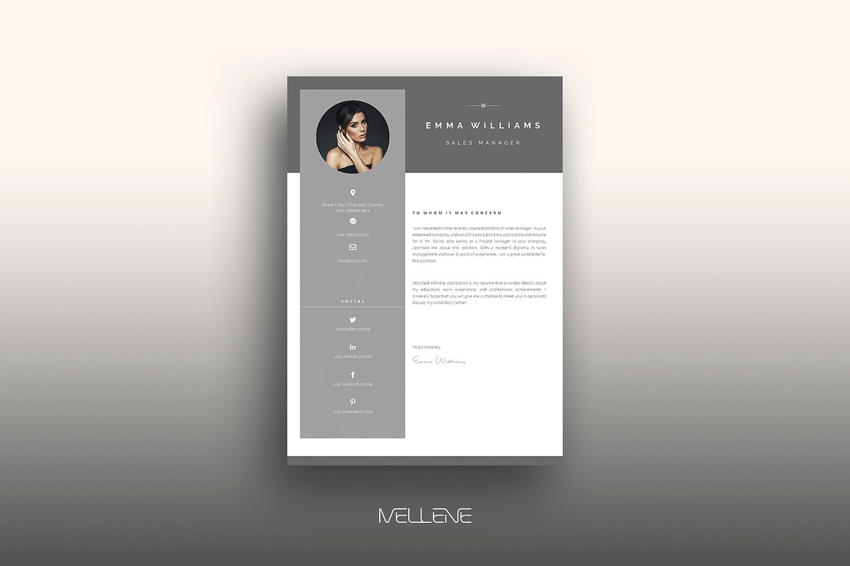 Resume / CV template - Emma, a Resume Template by Mellene Templates (Photo 2 of 3)