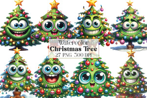 Funny Christmas Tree Clipart, an Illustration by CraftArtStudio