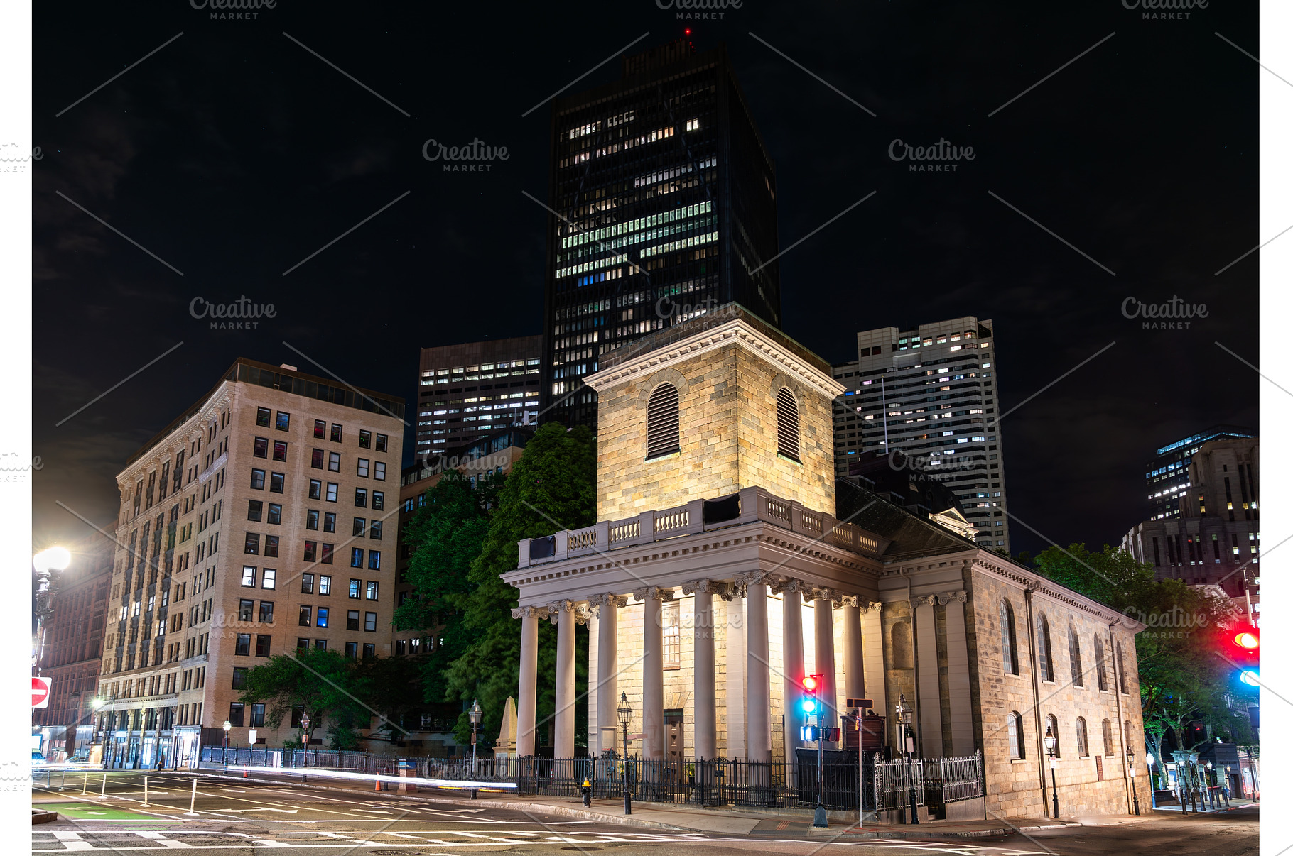 King's Chapel glowing at night amid, an Architecture Photo by Leonid Andronov
