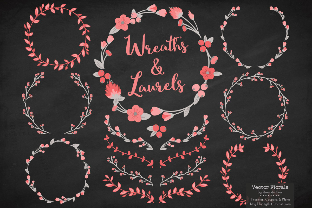 Coral and Grey Vector Flower Wreaths, an Illustration by Amanda Ilkov (Photo 2 of 3)