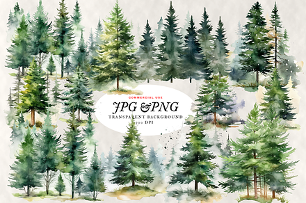Forest Tree Watercolor Bundle