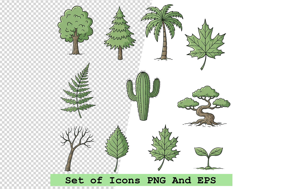 Set of  tree and leaf icons vector, an Icon by one-touch