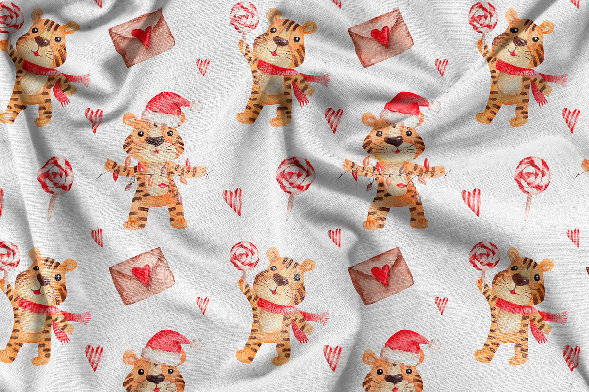 Watercolor Christmas Tiger Clipart, an Illustration by YuliyaArtGarden (Photo 10 of 10)