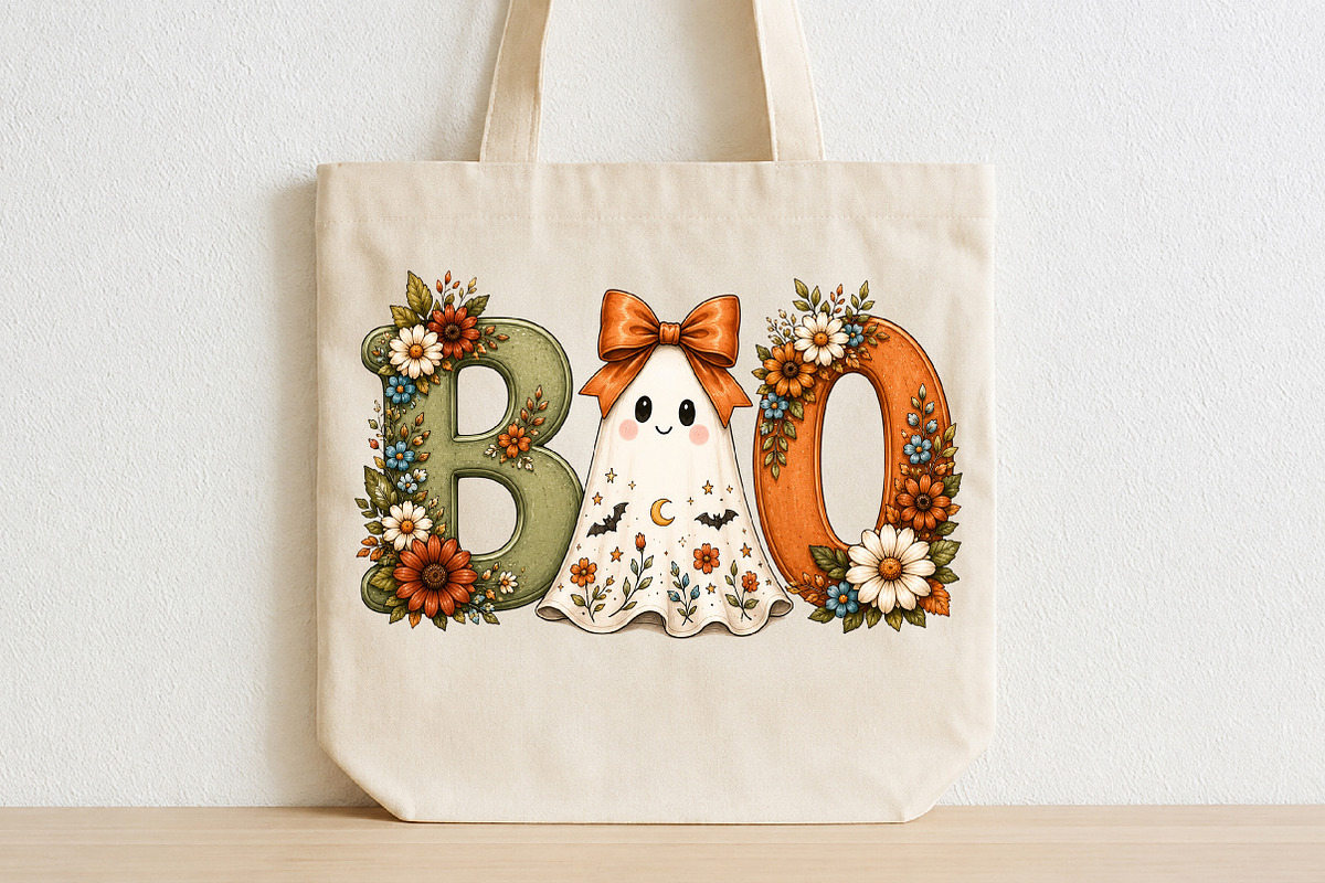 Floral Boo Ghost Halloween PNG, a Seasonal Illustration by CraftArtStudio (Photo 2 of 4)