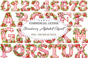 Watercolor Strawberry Alphabet Clip, a Seasonal Illustration by designcity5