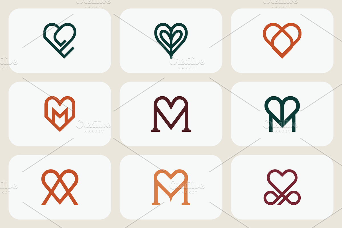 Minimalist Heart Monogram Logo Set, a Branding & Logo Template by Vectorium Studio (Photo 1 of 2)