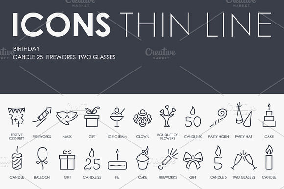 Birthday Thinline Icons