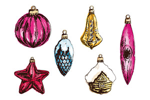 New Year Christmas glass toys vector