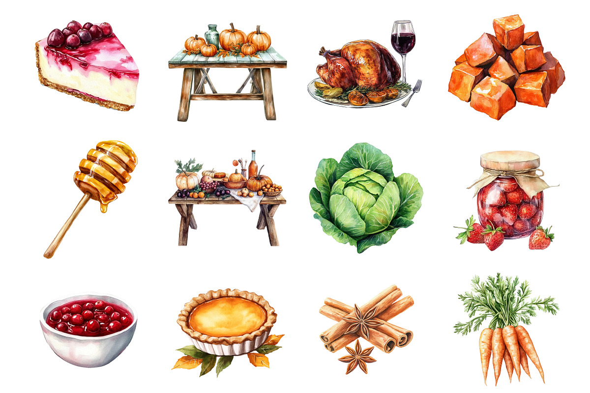 Cute Thanksgiving PNG Clipart Bundle, an Illustration by Design Market (Photo 2 of 3)