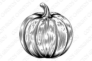 Vintage Retro Woodcut Pumpkin