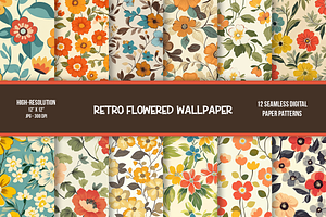 Seamless Retro Flowered Wallpaper, a Pattern Graphic by Chromolume Studio