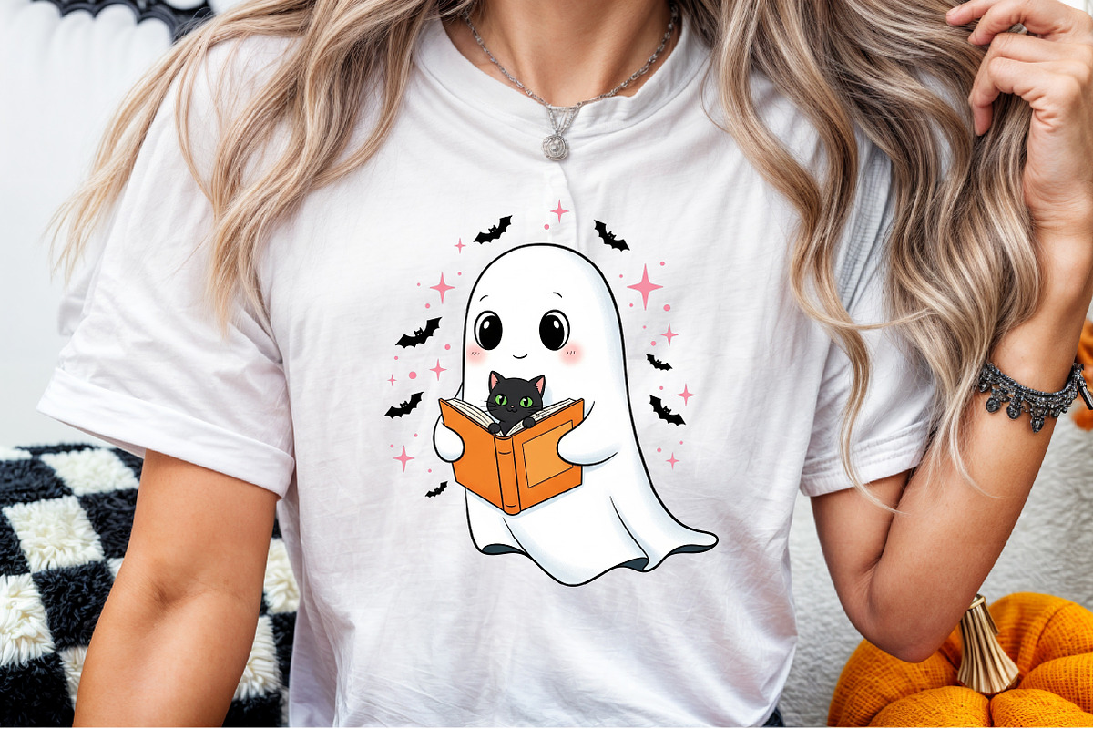 Cute Halloween Ghost Reading Book PN, an Illustration by Sublimation Artist (Photo 4 of 9)